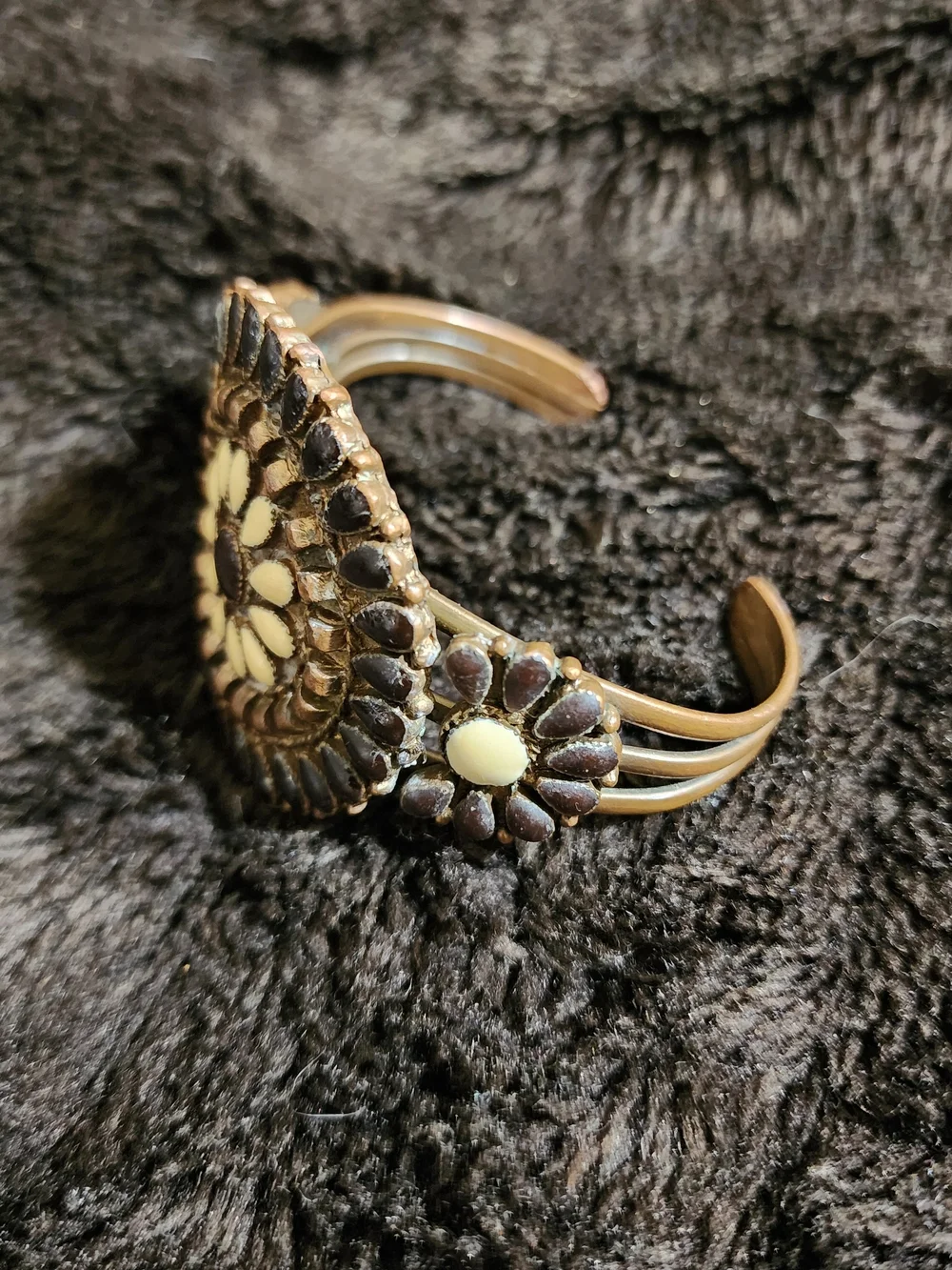 Boho Brown and Cream Floral Beaded Cuff Bracelet